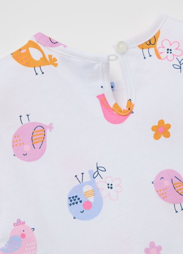Ovs T-shirt In Cotone Con Stampa Fiori E Uccellini Bianco