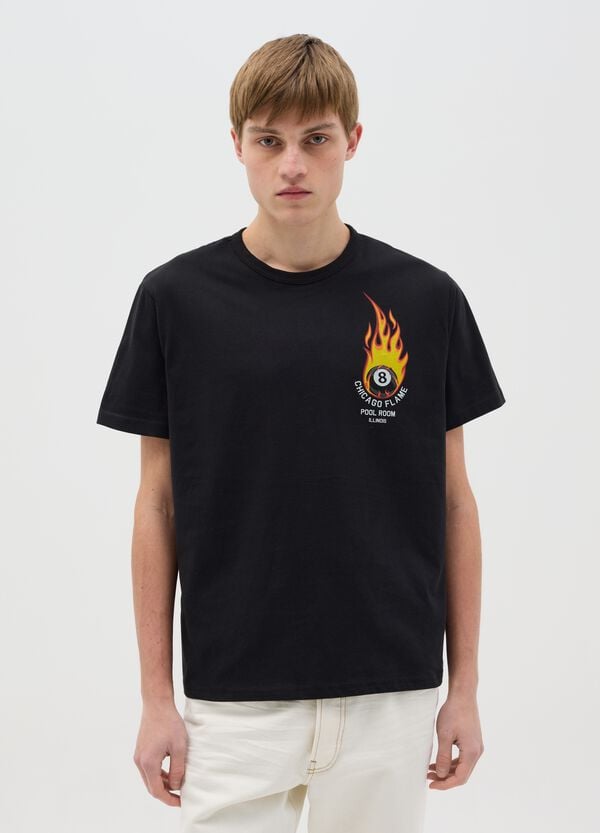 Ovs T-shirt in cotone con stampa palla da biliardo infuocata