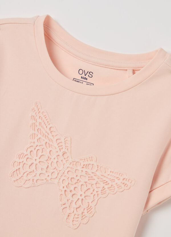 Ovs T-shirt In Cotone Stretch Con Farfalle Sangallo