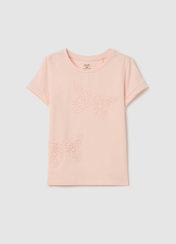 Ovs T-shirt in cotone stretch con farfalle sangallo