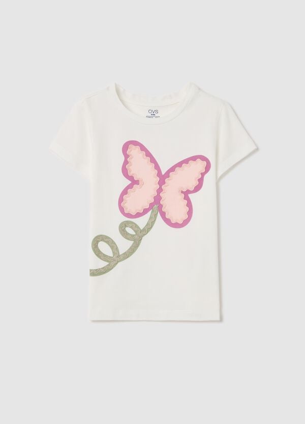 Ovs T-shirt in cotone stretch con stampa farfalla fiore