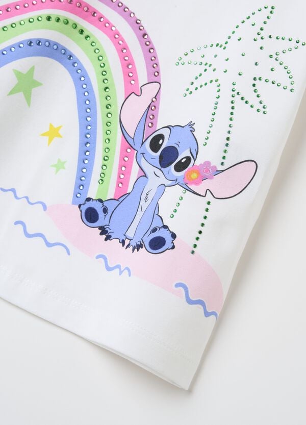 Ovs T-shirt In Cotone Stretch Con Stampa Stitch E Strass