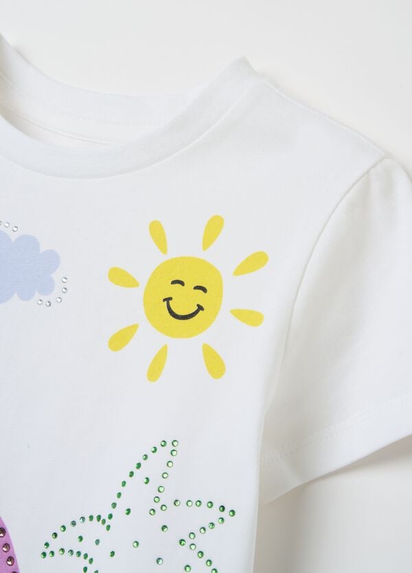 Ovs T-shirt In Cotone Stretch Con Stampa Stitch E Strass