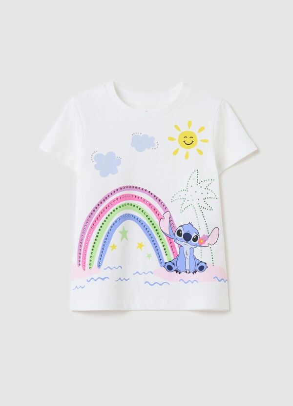 Ovs T-shirt in cotone stretch con stampa Stitch e strass
