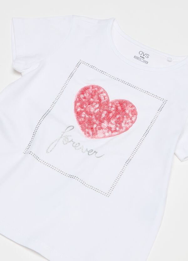 Ovs T-shirt In Cotone Stretch Con Strass E Paillettes