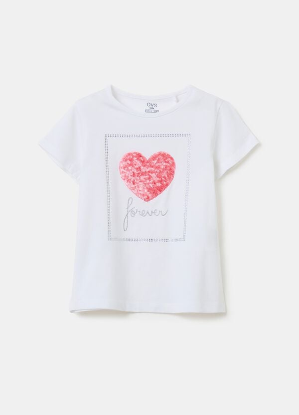 Ovs T-shirt in cotone stretch con strass e paillettes
