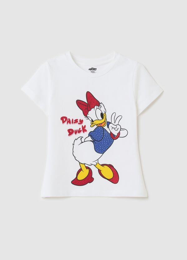 Ovs T-shirt in cotone stretch con strass e stampa Paperina