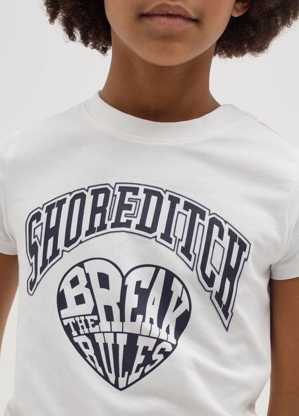 Ovs T-shirt In Cotone Stretch Stampa "Shoreditch" E Cuore