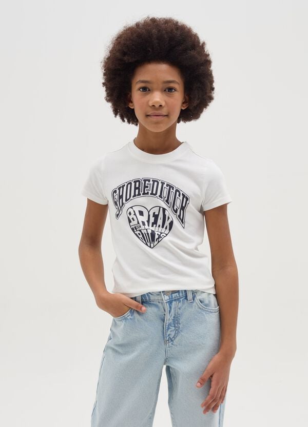 Ovs T-shirt in cotone stretch stampa "Shoreditch" e cuore