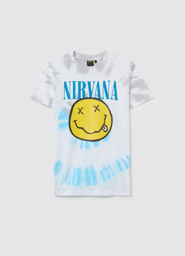 Ovs T-shirt in cotone Tie Dye con stampa Nirvana bianco