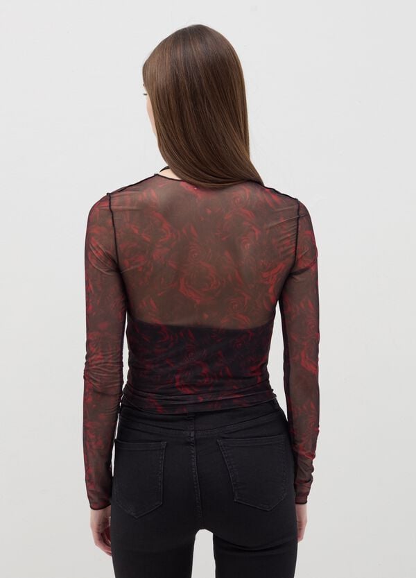 Ovs T-shirt In Mesh Con Stampa Rose B.ANGEL X MARE FUORI