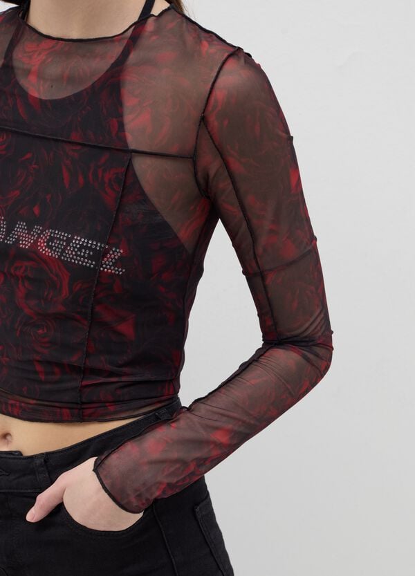 Ovs T-shirt In Mesh Con Stampa Rose B.ANGEL X MARE FUORI