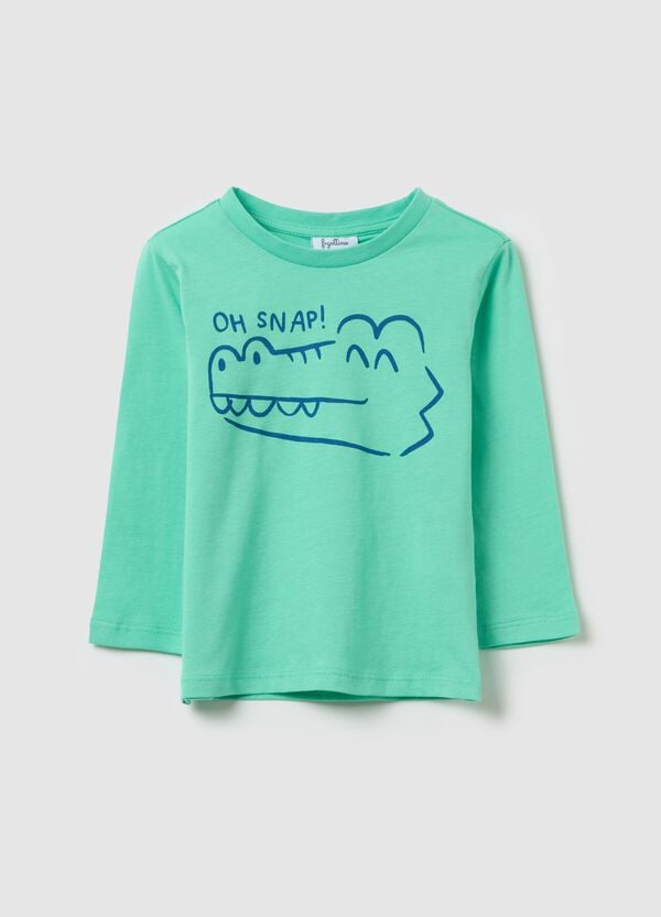 Ovs T-shirt maniche lunghe in cotone stampa coccodrillo