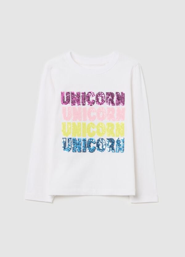 Ovs T-shirt maniche lunghe scritta "Unicorn" di paillettes