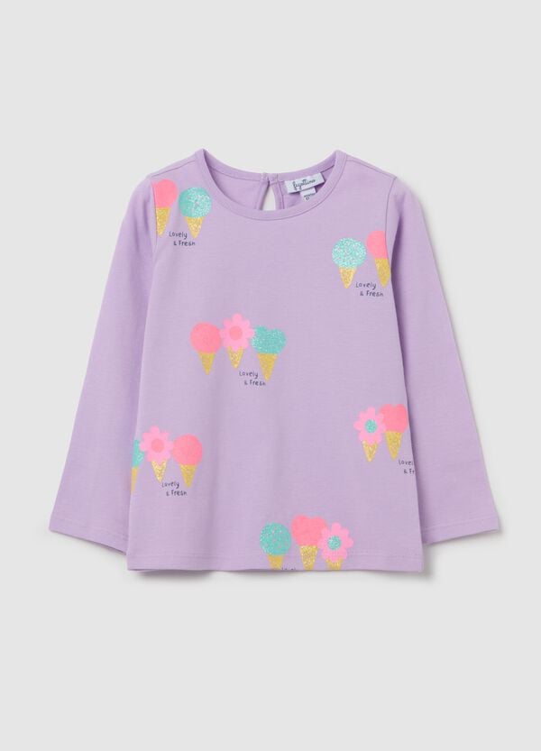 Ovs T-shirt maniche lunghe stampa glitterata gelato