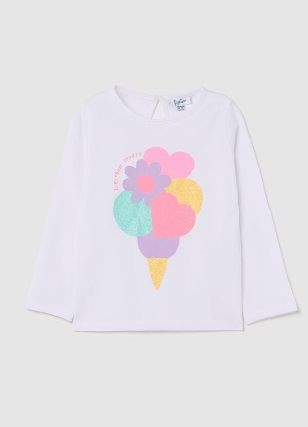 Ovs T-shirt maniche lunghe stampa glitterata gelato