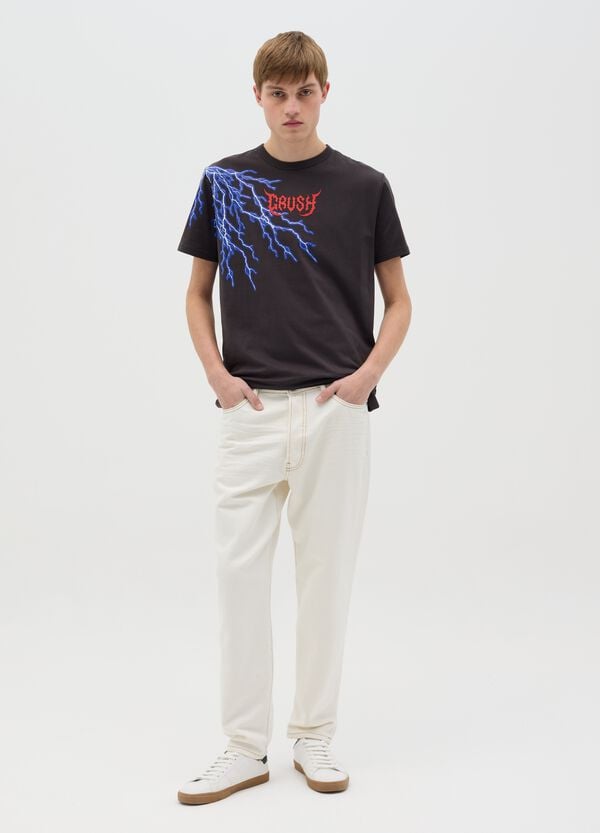Ovs T-shirt Nera A Maniche Corte Con Grafica Fulmini