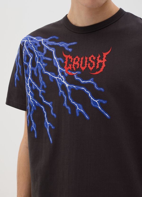 Ovs T-shirt Nera A Maniche Corte Con Grafica Fulmini