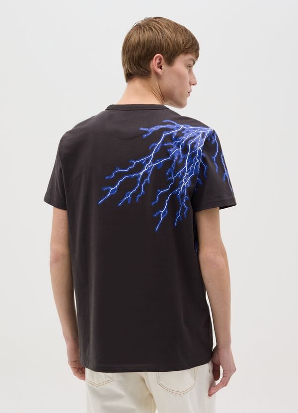 Ovs T-shirt Nera A Maniche Corte Con Grafica Fulmini