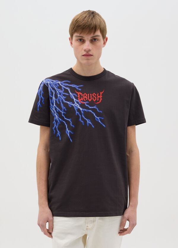 Ovs T-shirt nera a maniche corte con grafica fulmini