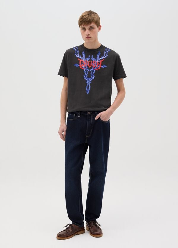 Ovs T-shirt Nera A Maniche Corte Con Stampa Fulmini