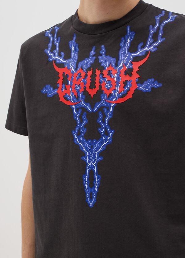 Ovs T-shirt Nera A Maniche Corte Con Stampa Fulmini