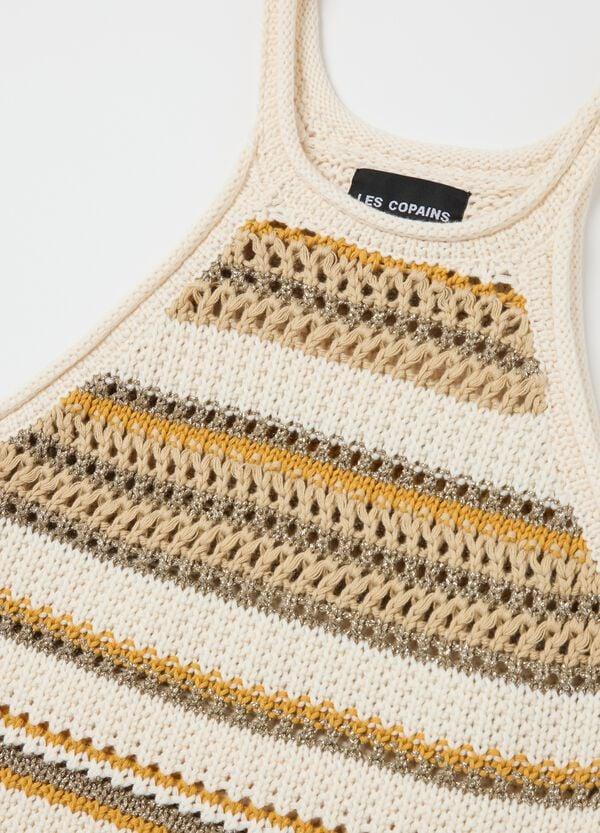 Ovs Tank Top A Righe Crochet Beige E Giallo Con Dettagli Lurex