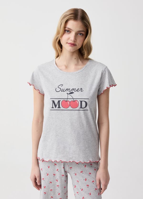 Ovs Top pigiama con profili ondulati stampa ciliegie