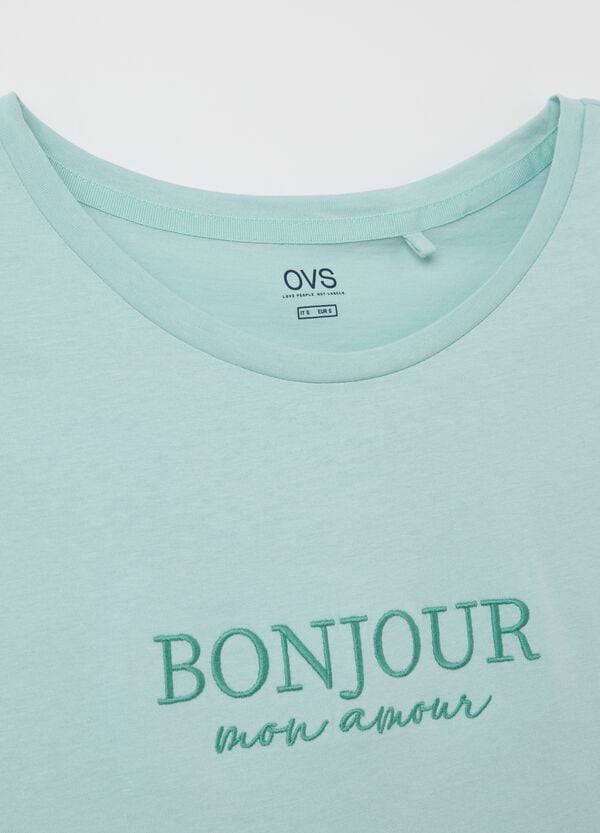 Ovs Top Pigiama In Cotone Azzurro Con Ricamo Lettering