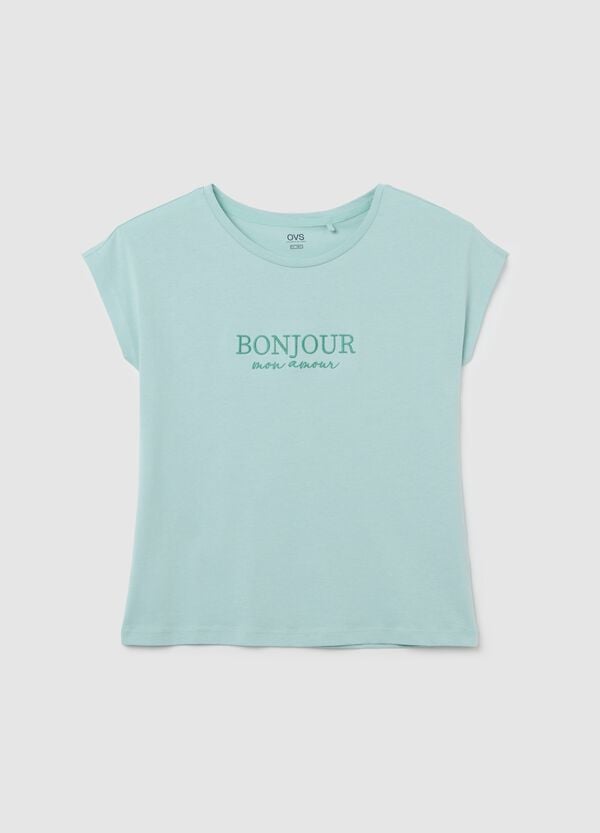 Ovs Top pigiama in cotone azzurro con ricamo lettering