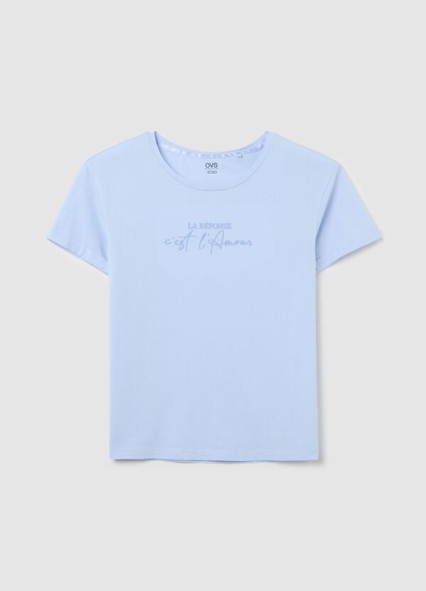 Ovs Top pigiama in cotone azzurro con ricamo lettering