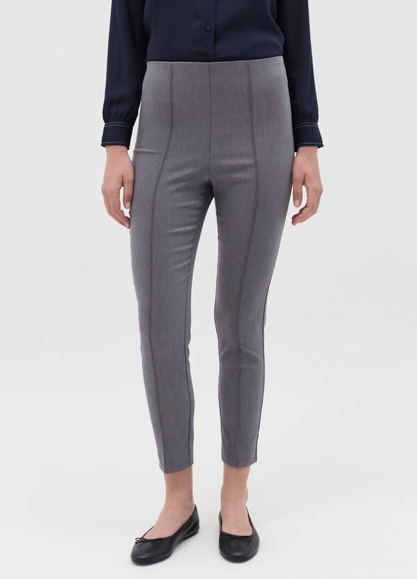 Ovs Treggings Grigio Mélange Con Cuciture In Rilievo