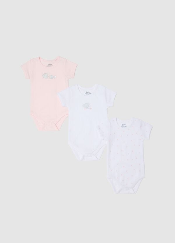 Ovs Tripack body bianchi e rosa in cotone bio con stampa