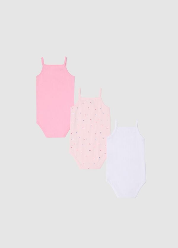 Ovs Tripack Body Bianco E Rosa In Cotone Bio Con Stampa