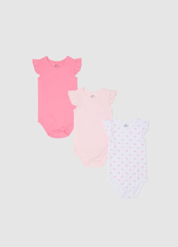 Ovs Tripack body in cotone bio maniche ad aletta rosa bianco