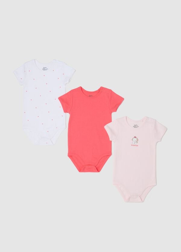 Ovs Tripack body in cotone bio stampa cuoricini e cagnolina
