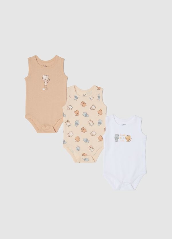 Ovs Tripack Body Smanicati In Cotone Bio Con Stampa