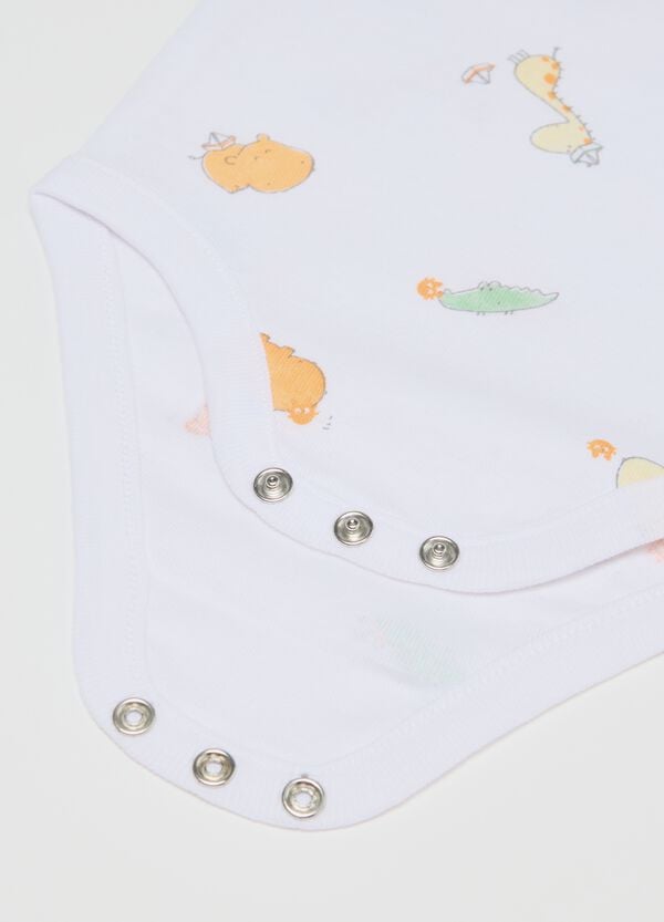 Ovs Tripack Body Smanicati In Cotone Bio Con Stampa Bianco Verde