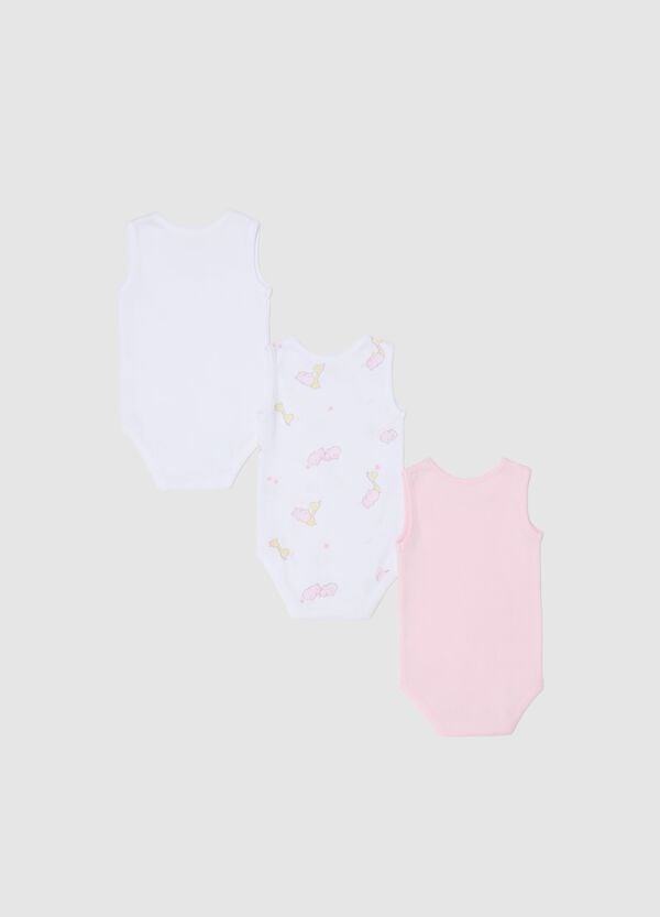 Ovs Tripack Body Smanicati In Cotone Bio Con Stampa Bianco Rosa
