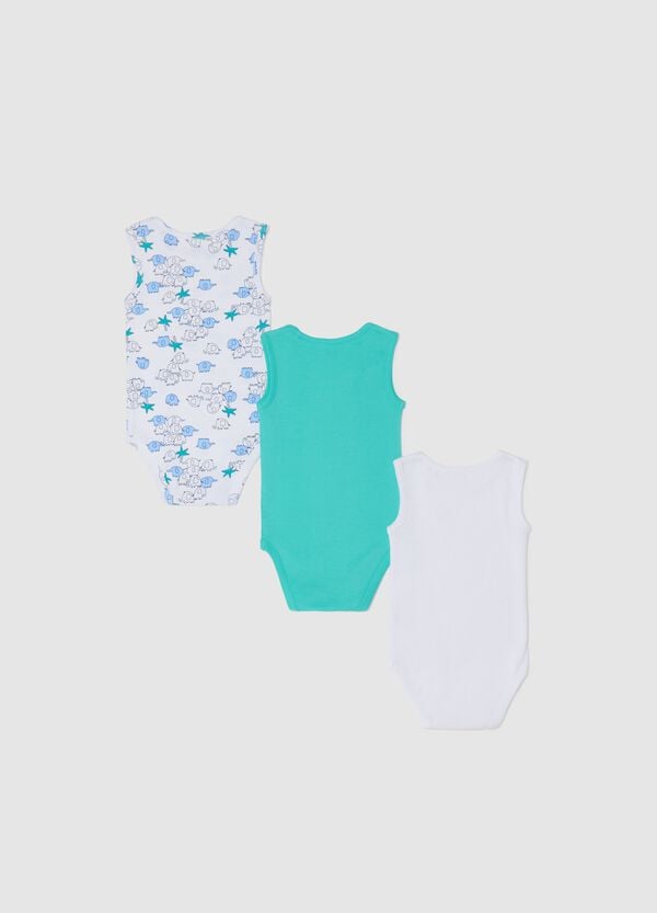 Ovs Tripack Body Smanicati In Cotone Bio Con Stampa Bianco Verde