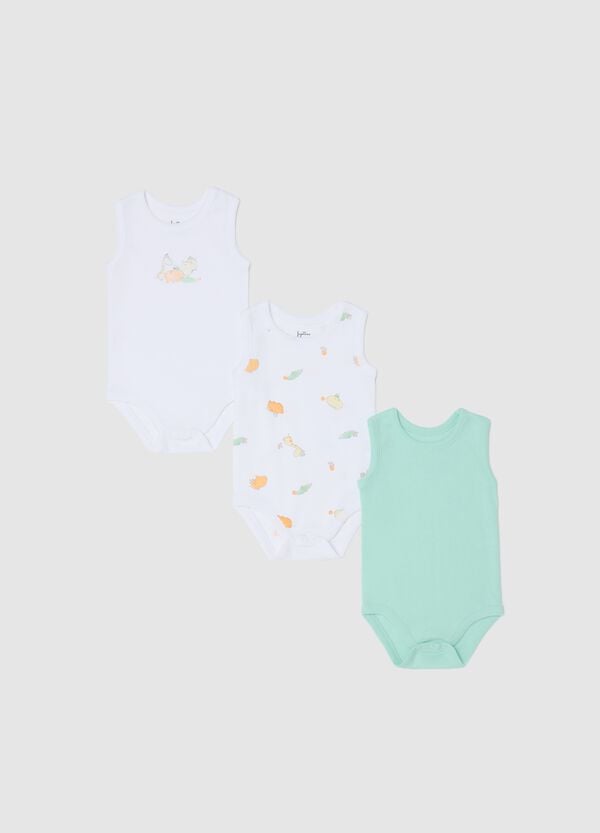 Ovs Tripack body smanicati in cotone bio con stampa bianco verde