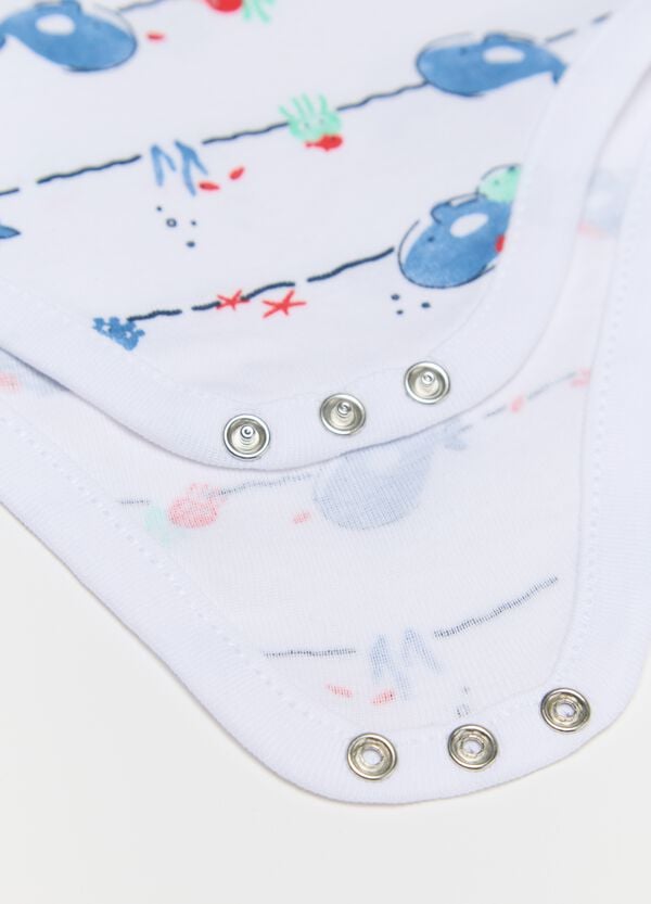 Ovs Tripack Body Smanicati In Cotone Bio Con Stampa Blu Bianco