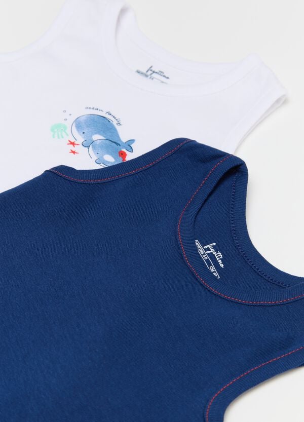 Ovs Tripack Body Smanicati In Cotone Bio Con Stampa Blu Bianco