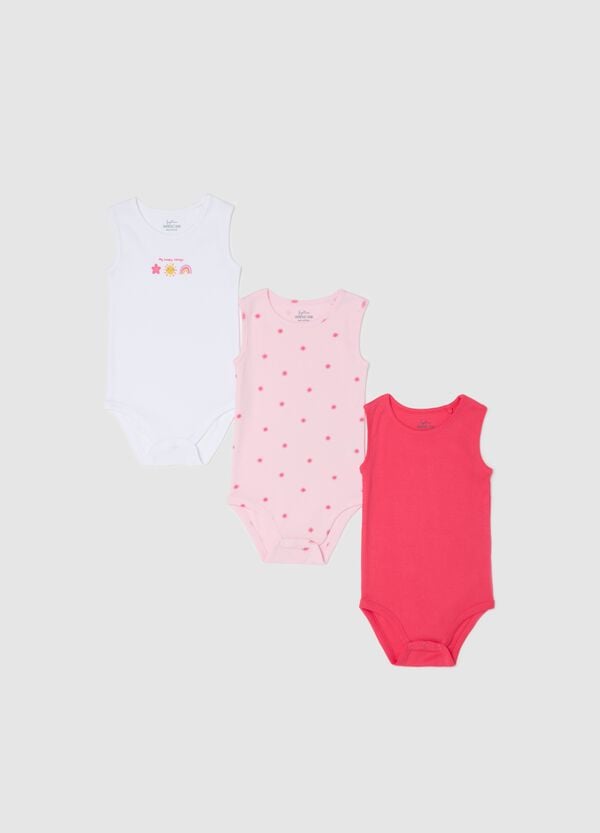 Ovs Tripack body smanicati in cotone bio con stampa