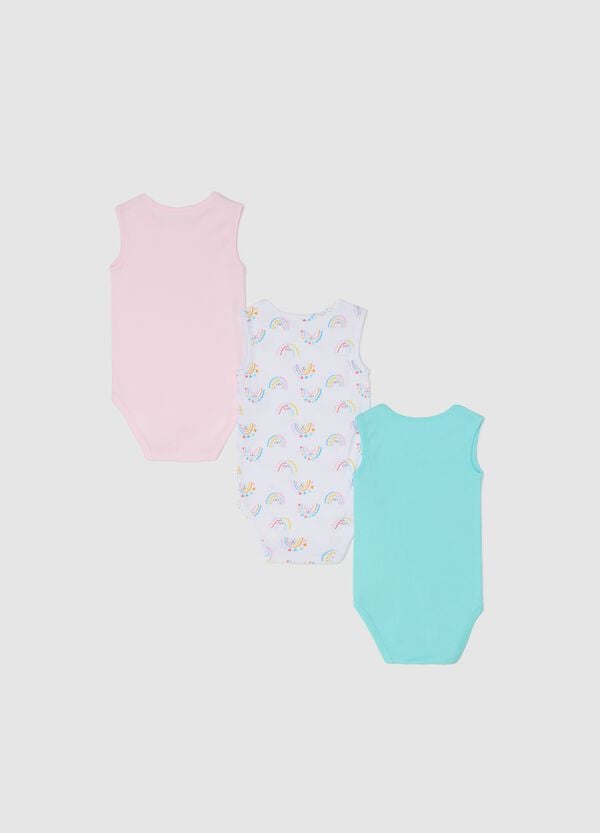 Ovs Tripack Body Smanicati In Cotone Bio Con Stampa Rosa Verde