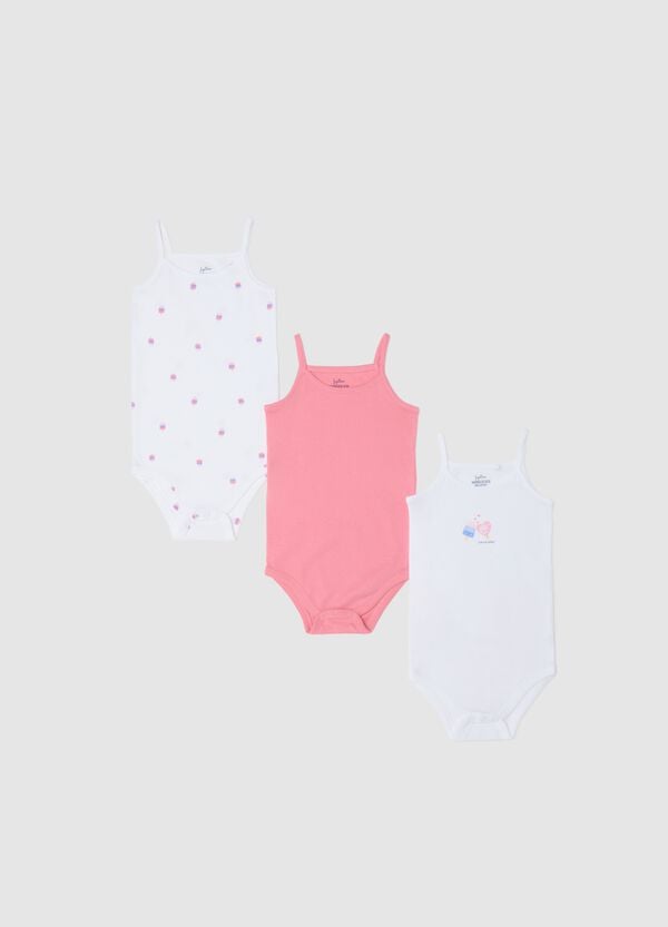 Ovs Tripack body smanicati in cotone bio con stampa rosa bianco