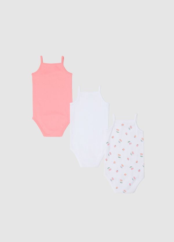 Ovs Tripack Body Smanicati In Cotone Bio Con Stampa Rosa Bianco