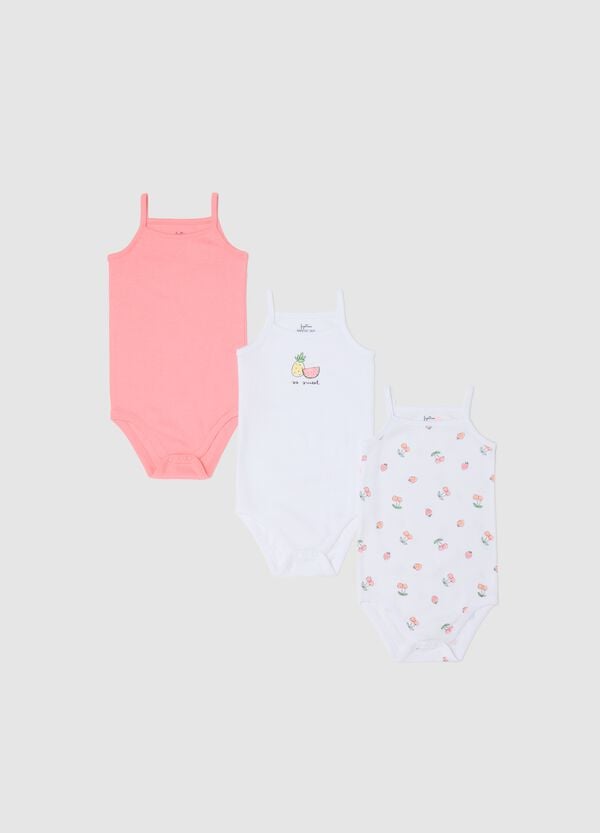 Ovs Tripack body smanicati in cotone bio con stampa rosa bianco
