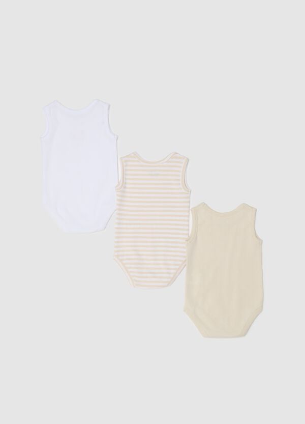 Ovs Tripack Body Smanicati In Cotone Bio Righe E Stampa