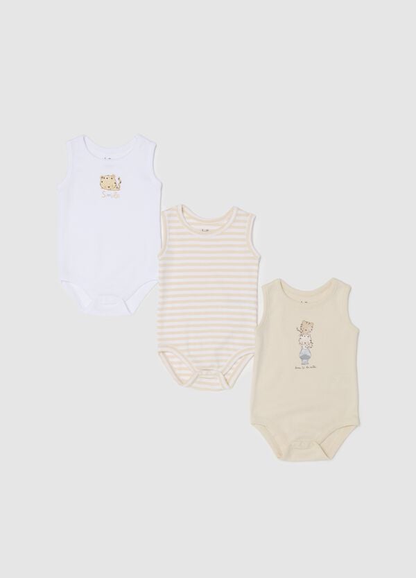 Ovs Tripack body smanicati in cotone bio righe e stampa